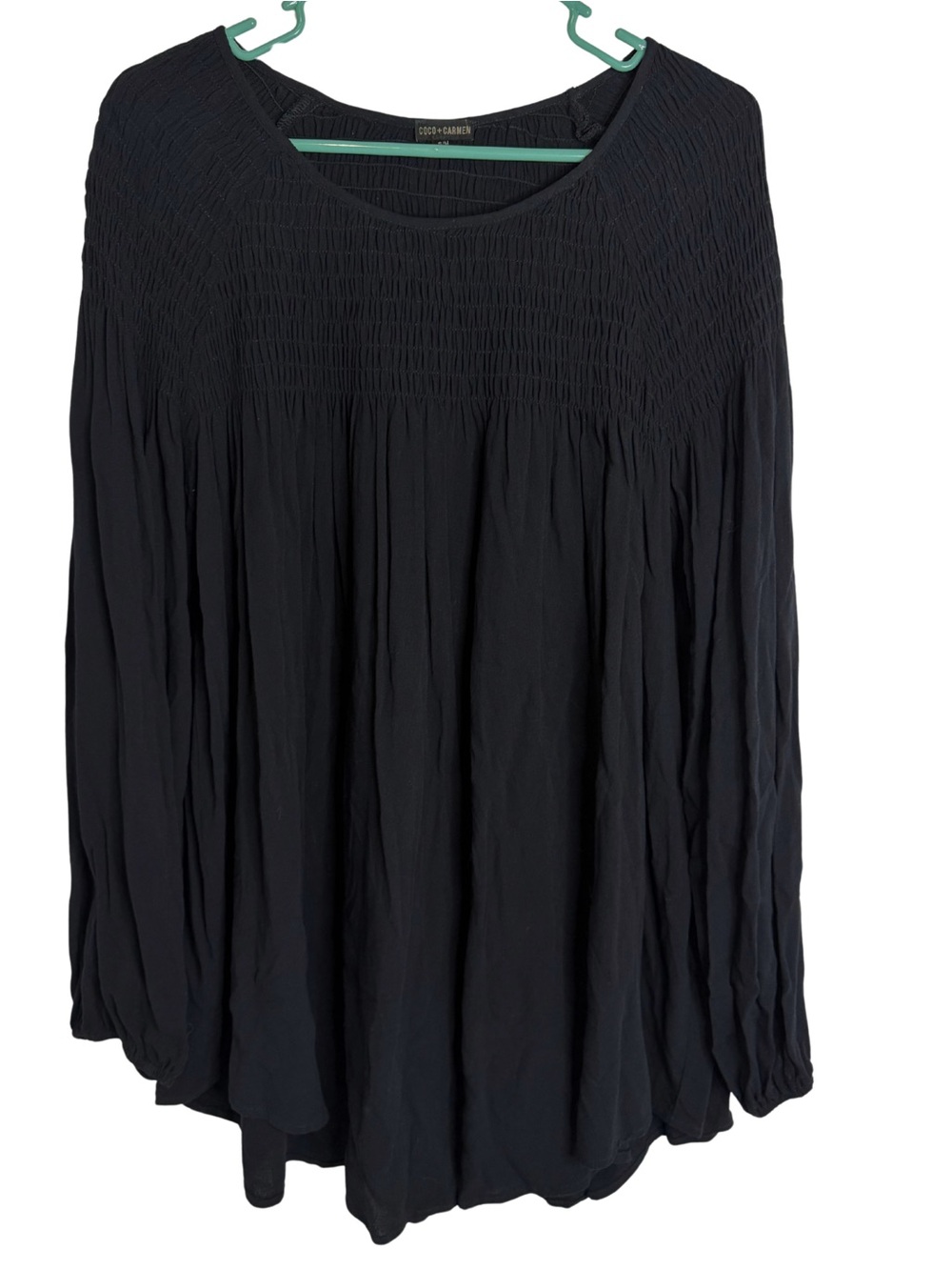 Coco + Carmen Black Smocked Yoke Long Sleeve Mini Dress Size Small/Medium